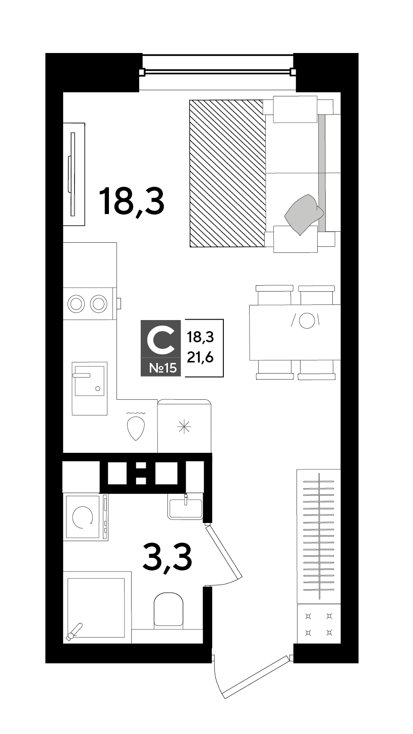 Студия, 21.6 м² · DОГМА ПАРК