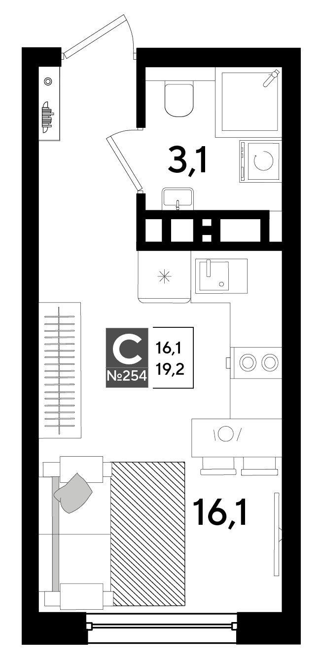 Студия, 19.2 м² · DОГМА ПАРК