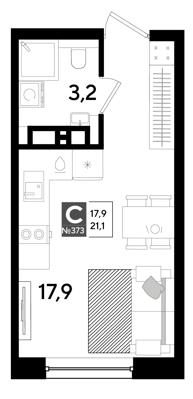 Студия, 21.1 м² · DОГМА ПАРК