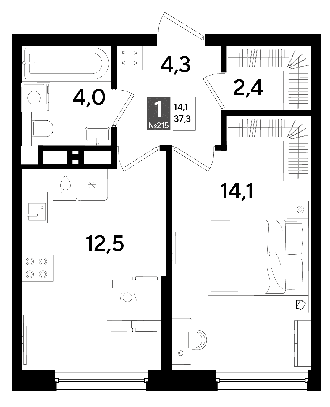 1-к, 37.3 м² · DОГМА ПАРК