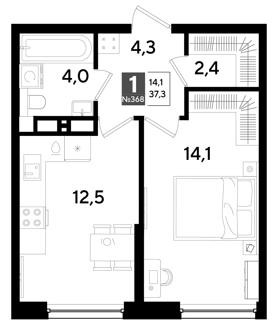 1-к, 37.3 м² · DОГМА ПАРК
