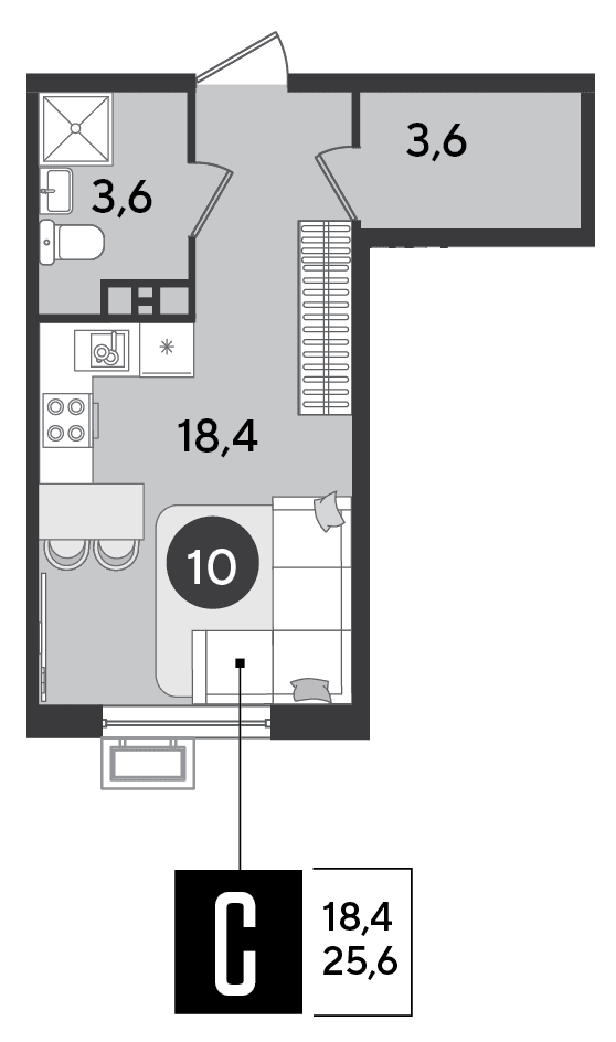 Студия, 25.6 м² · Парк Победы-2