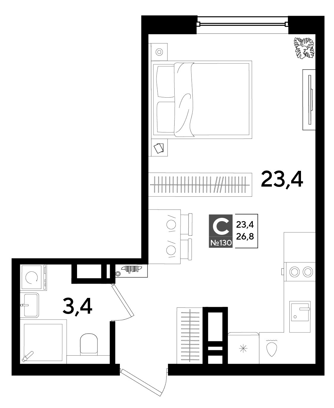 Студия, 26.8 м² · DОГМА ПАРК