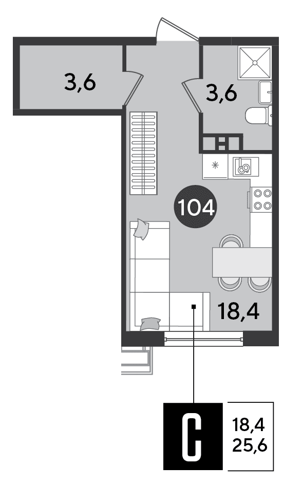 Студия, 25.6 м² · Парк Победы-2