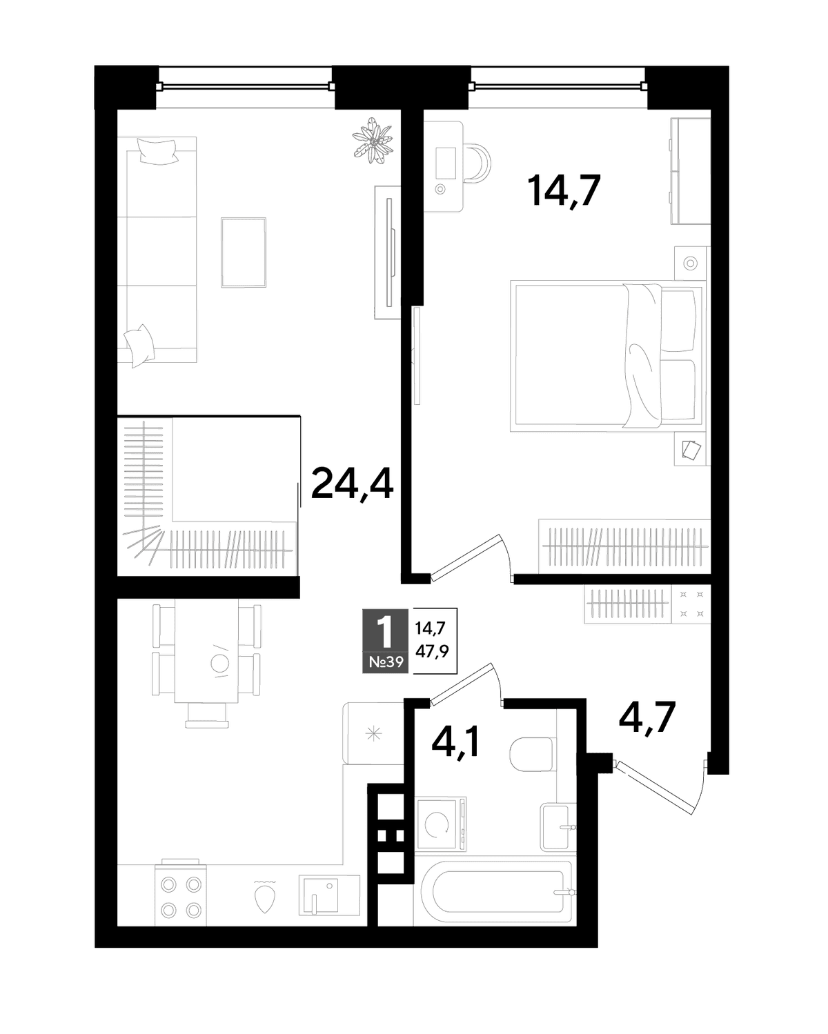 1-к, 47.9 м² · DОГМА ПАРК