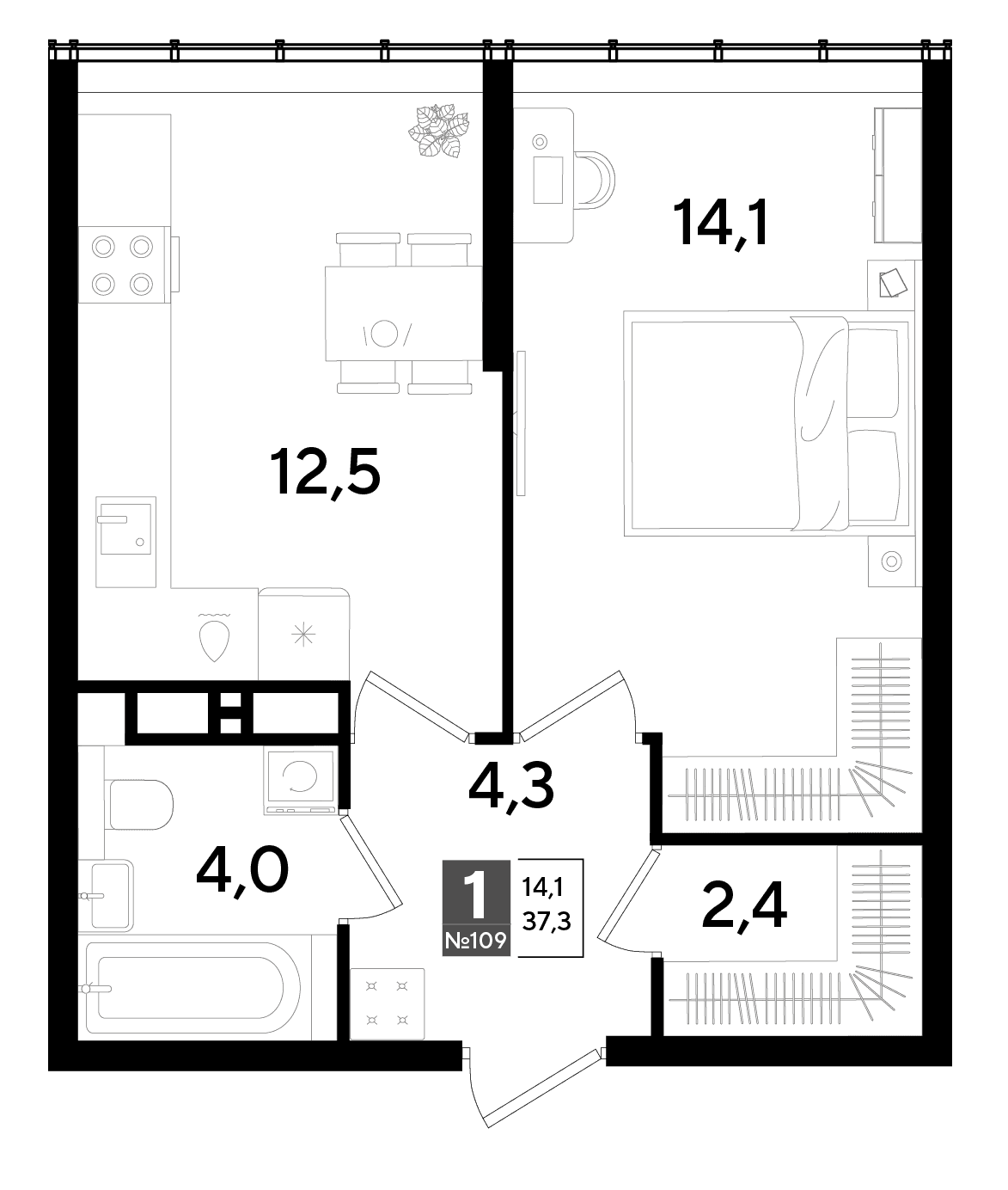 1-к, 37.3 м² · DОГМА ПАРК