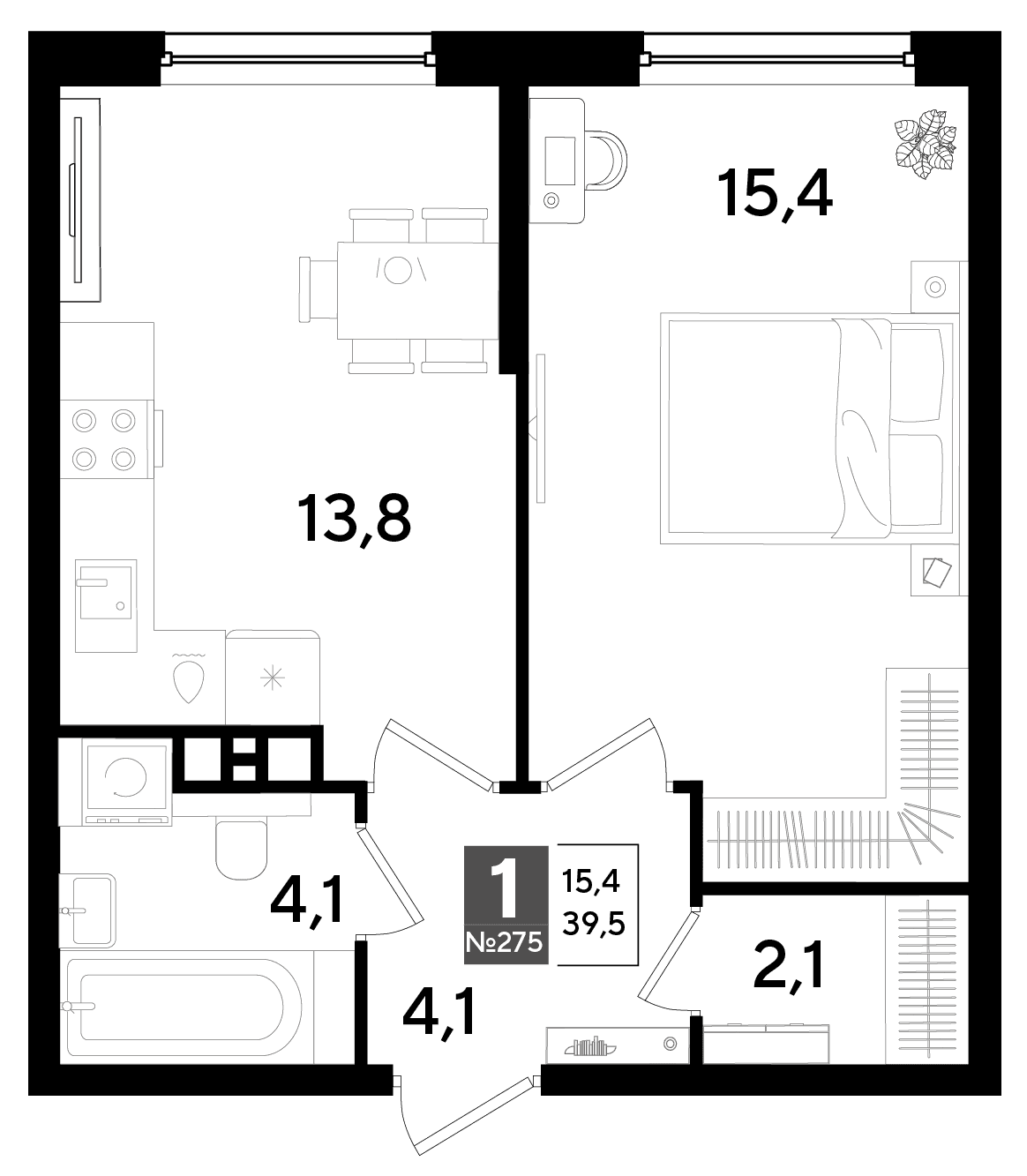 1-к, 39.5 м² · DОГМА ПАРК
