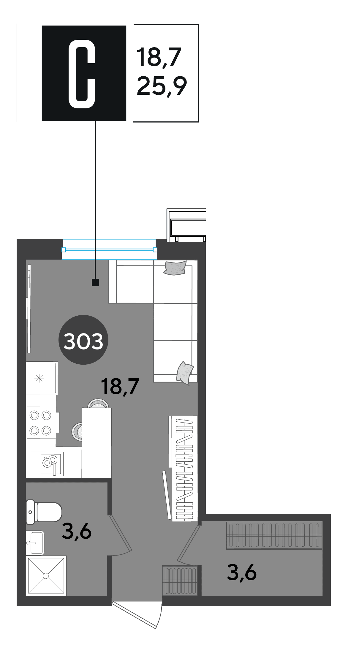 Студия, 25.9 м² · Парк Победы-2