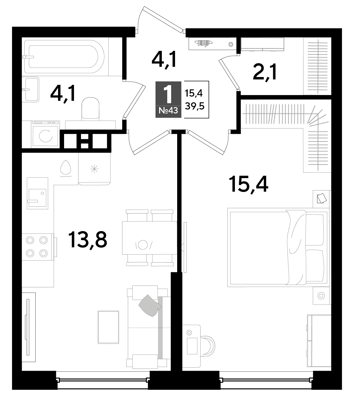 1-к, 39.5 м² · DОГМА ПАРК