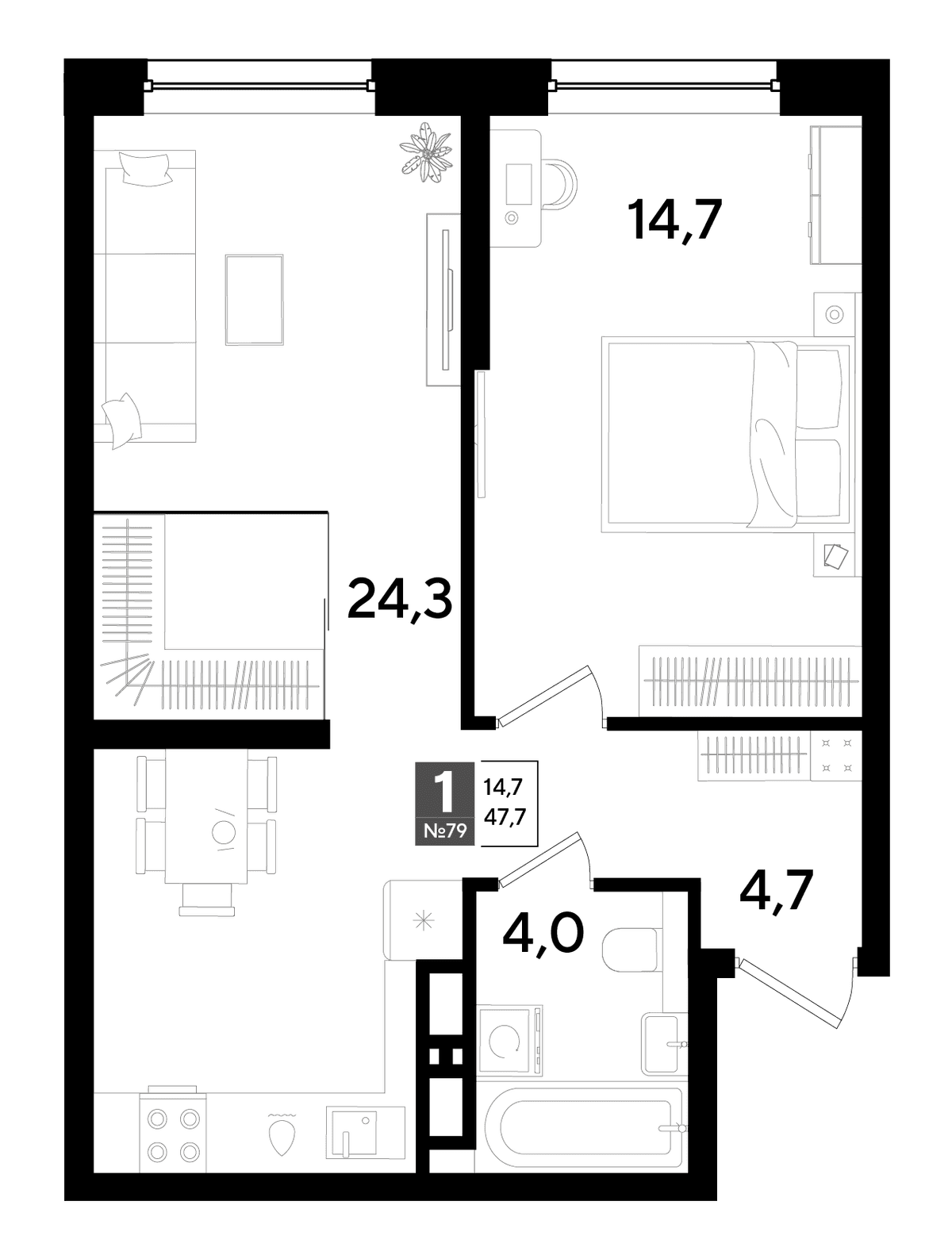 1-к, 47.7 м² · DОГМА ПАРК