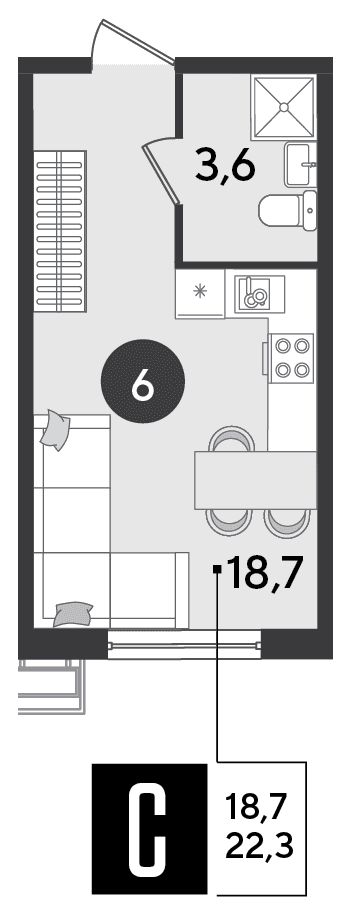 Студия, 22.3 м² · Парк Победы-2