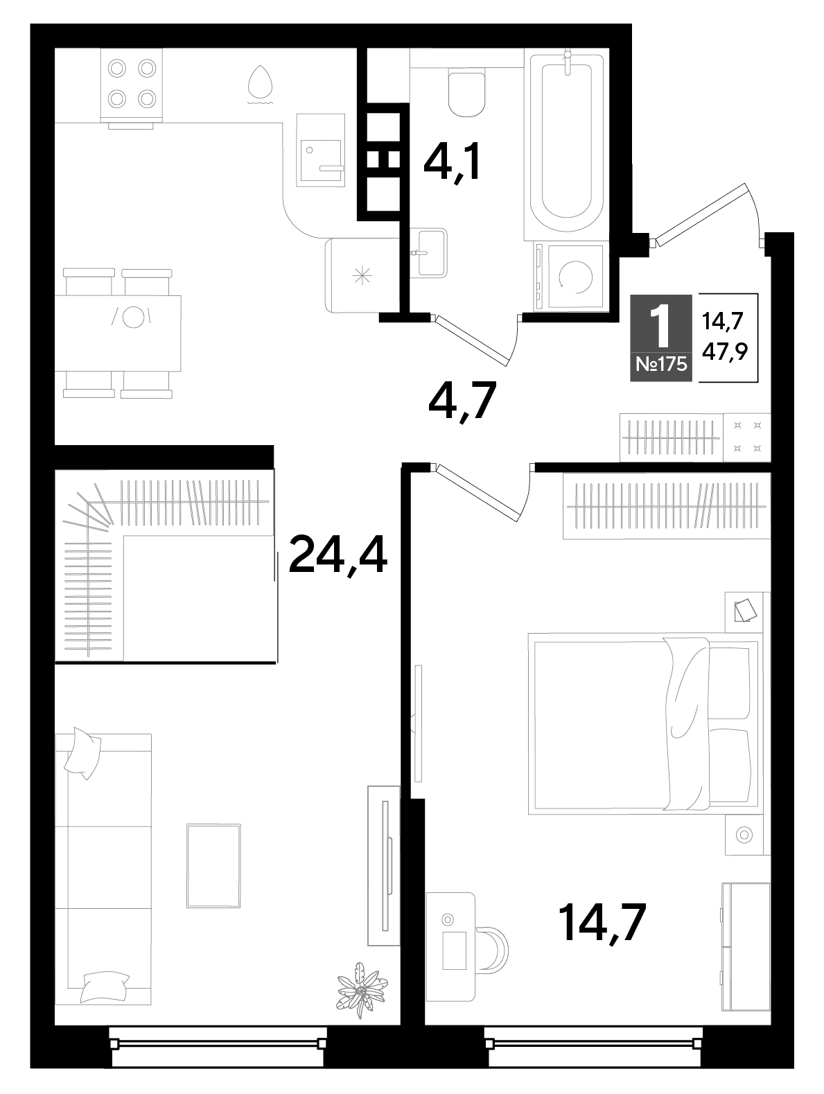 1-к, 47.9 м² · DОГМА ПАРК
