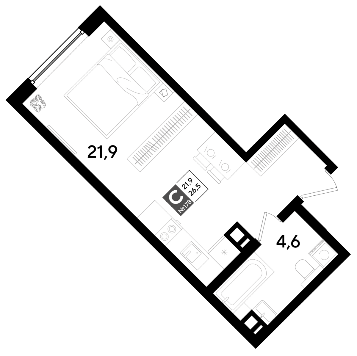 Студия, 26.5 м² · DОГМА ПАРК