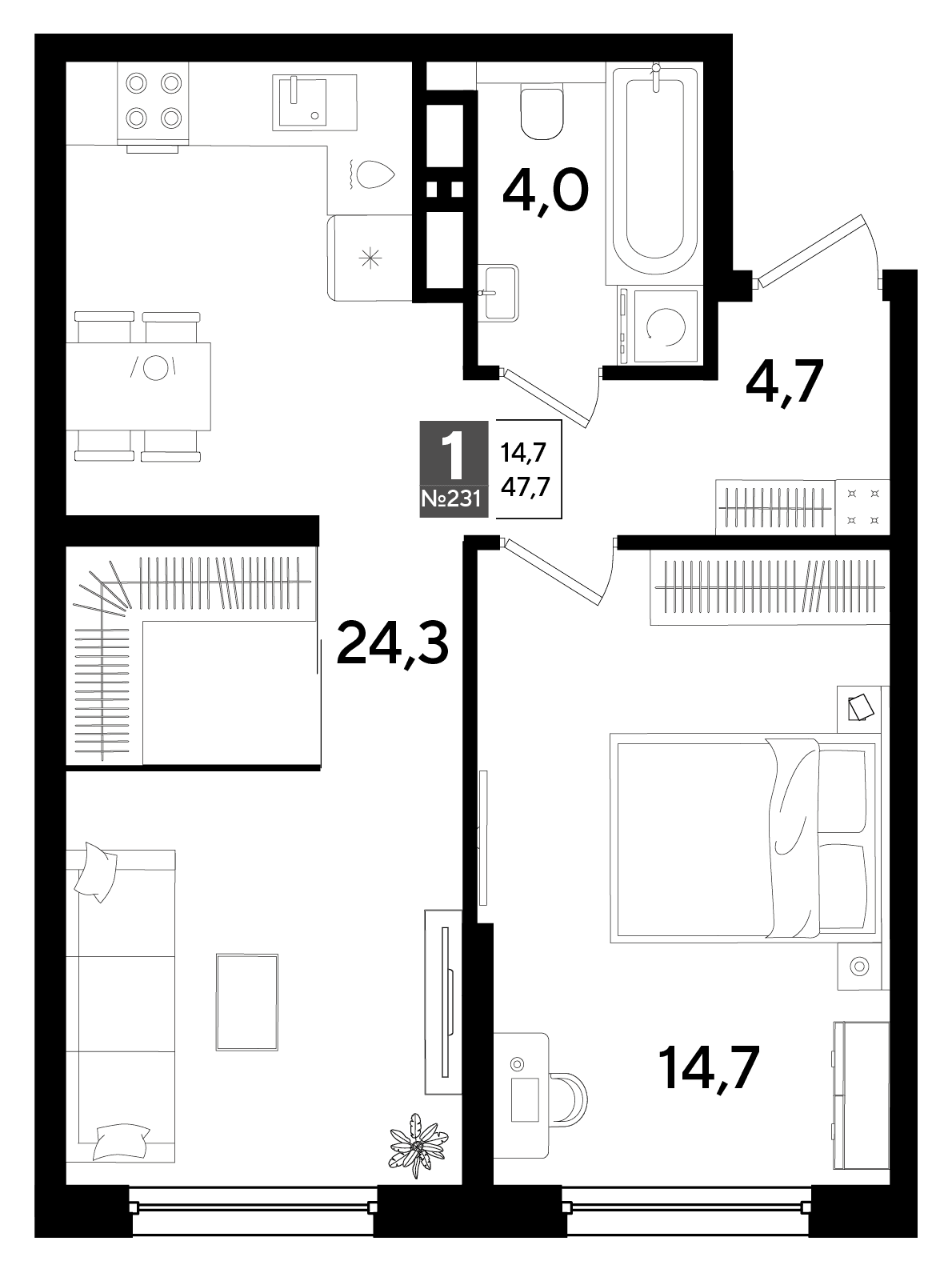 1-к, 47.7 м² · DОГМА ПАРК