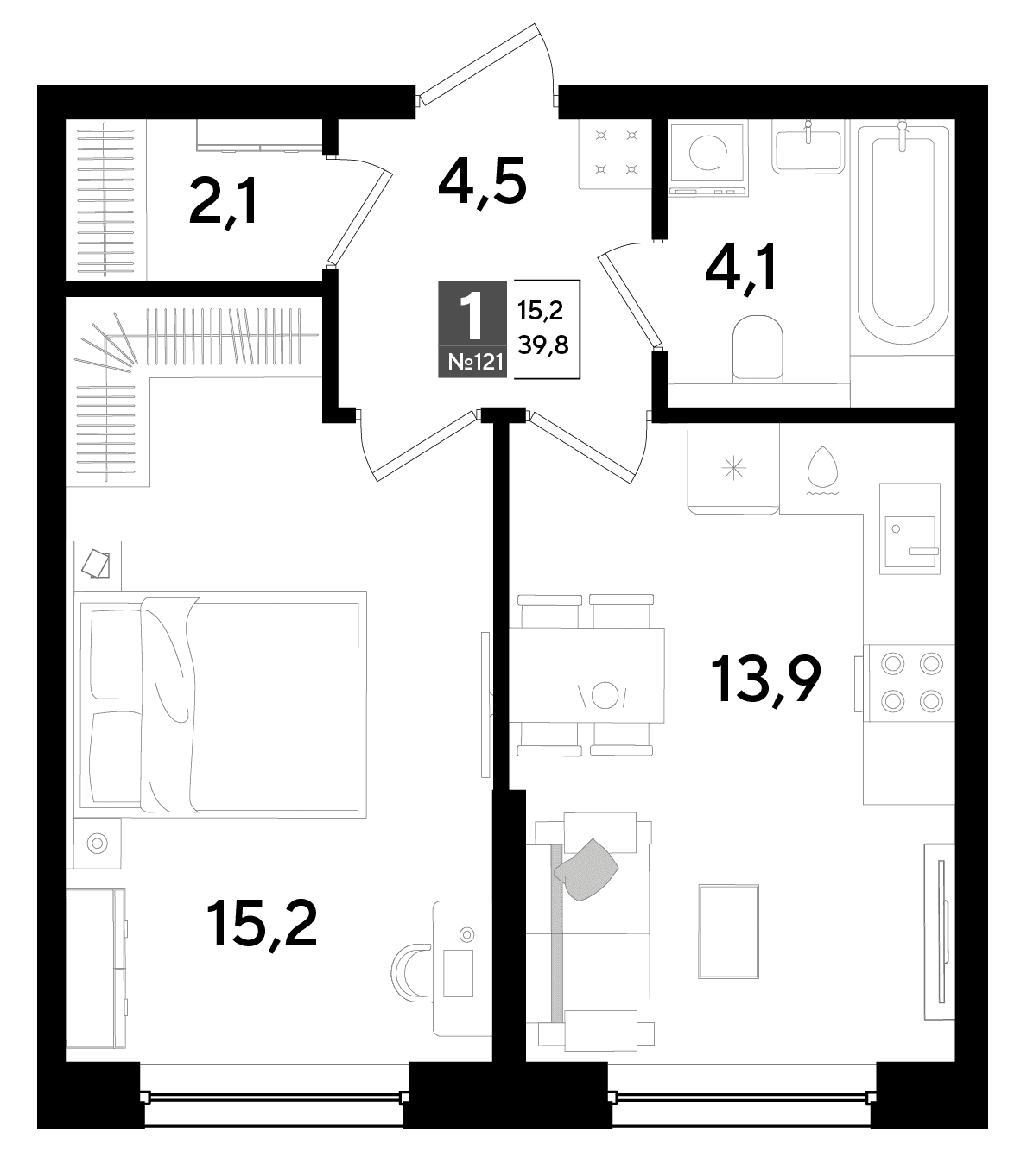 1-к, 39.8 м² · DОГМА ПАРК