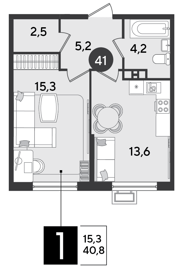 1-к, 40.8 м² · Парк Победы-2
