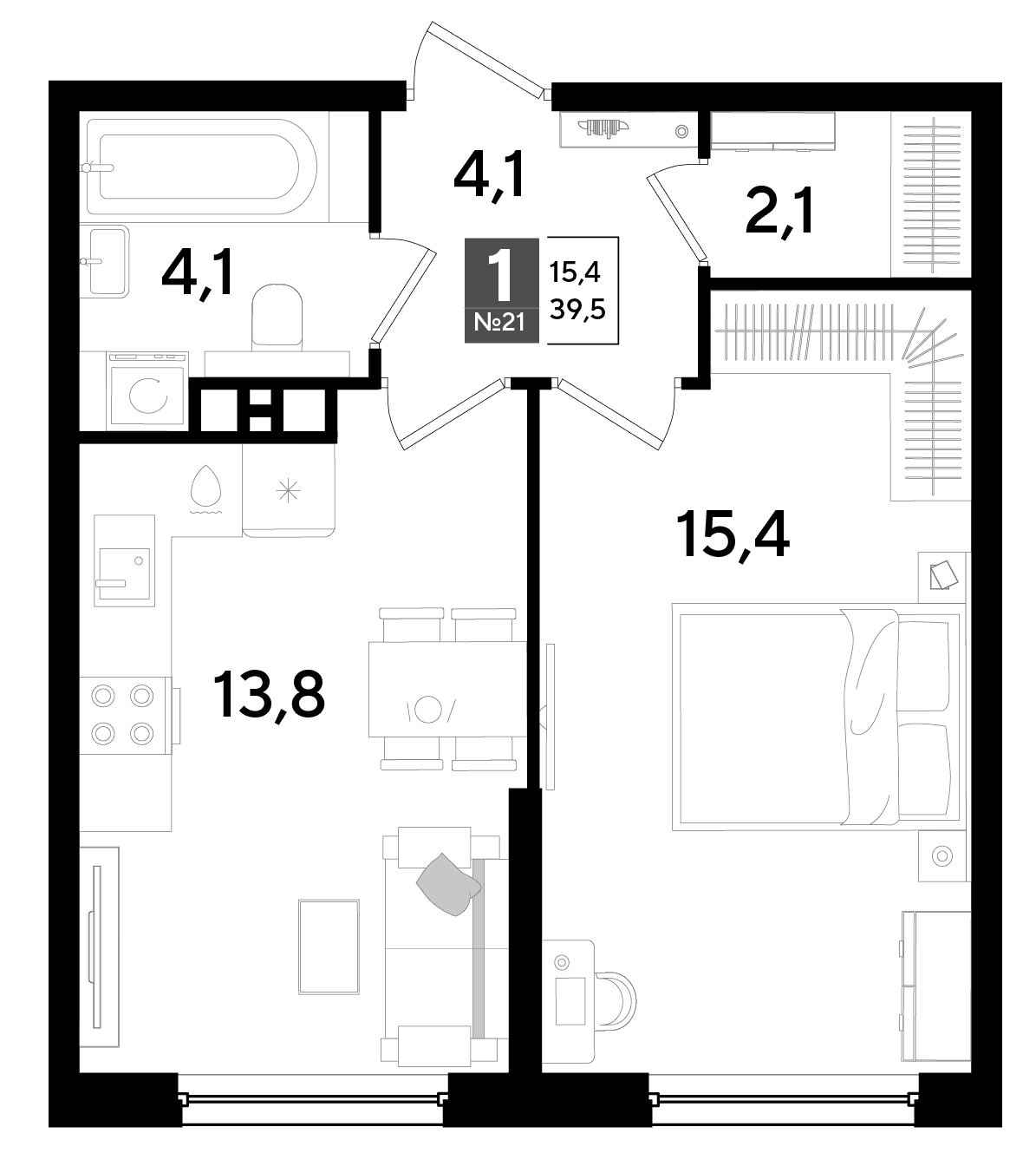 1-к, 39.5 м² · DОГМА ПАРК