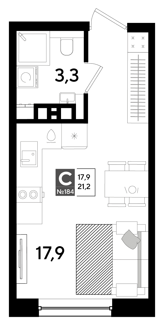 Студия, 21.2 м² · DОГМА ПАРК