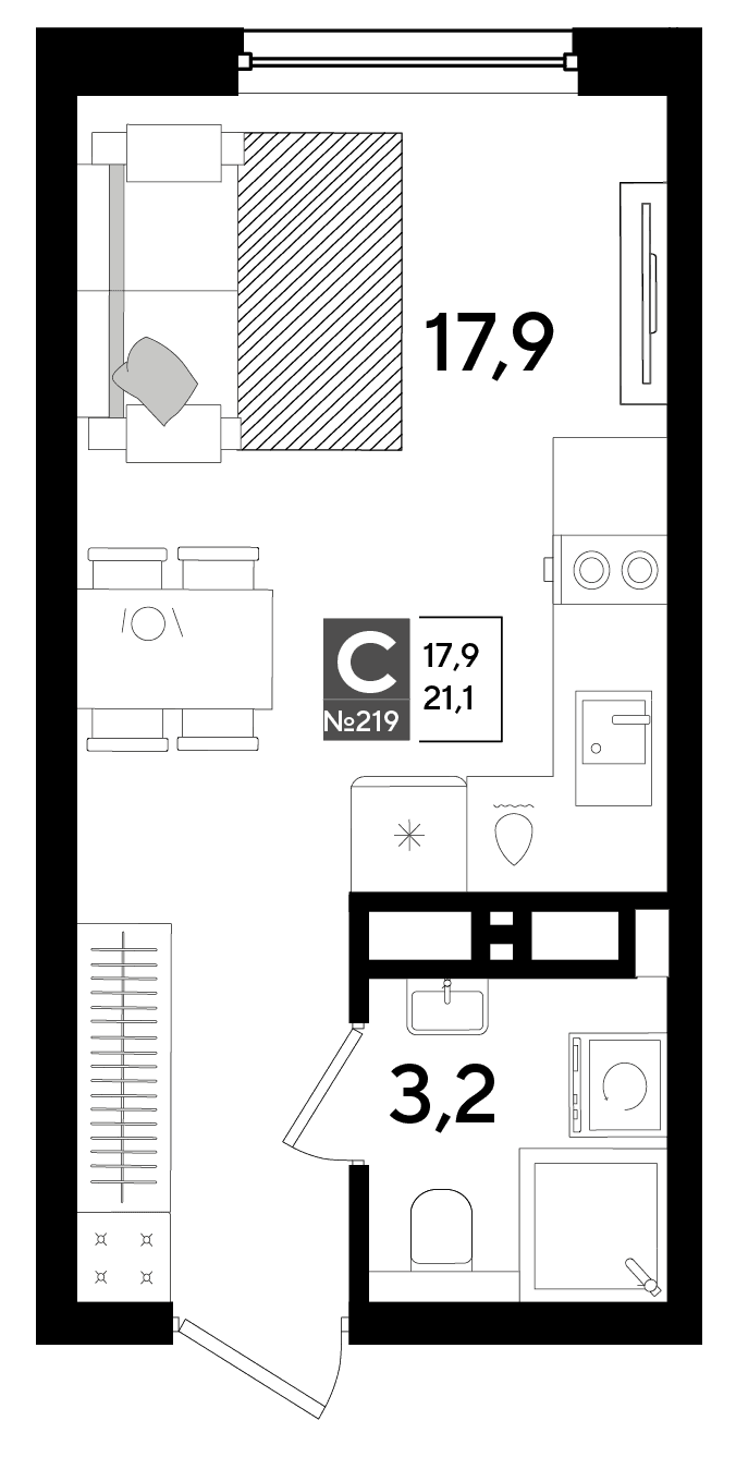 Студия, 21.1 м² · DОГМА ПАРК