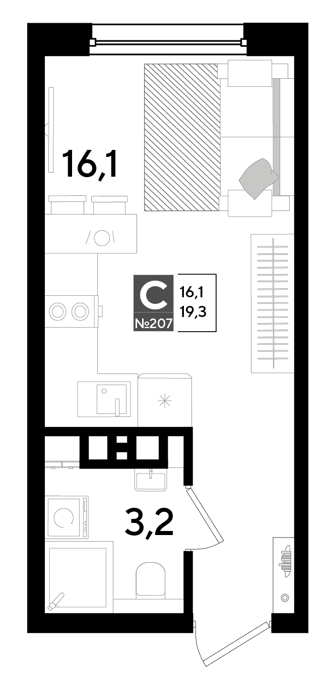 Студия, 19.3 м² · DОГМА ПАРК