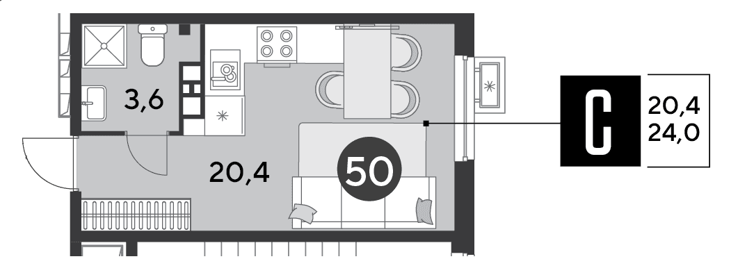 Студия, 24 м² · Парк Победы-2