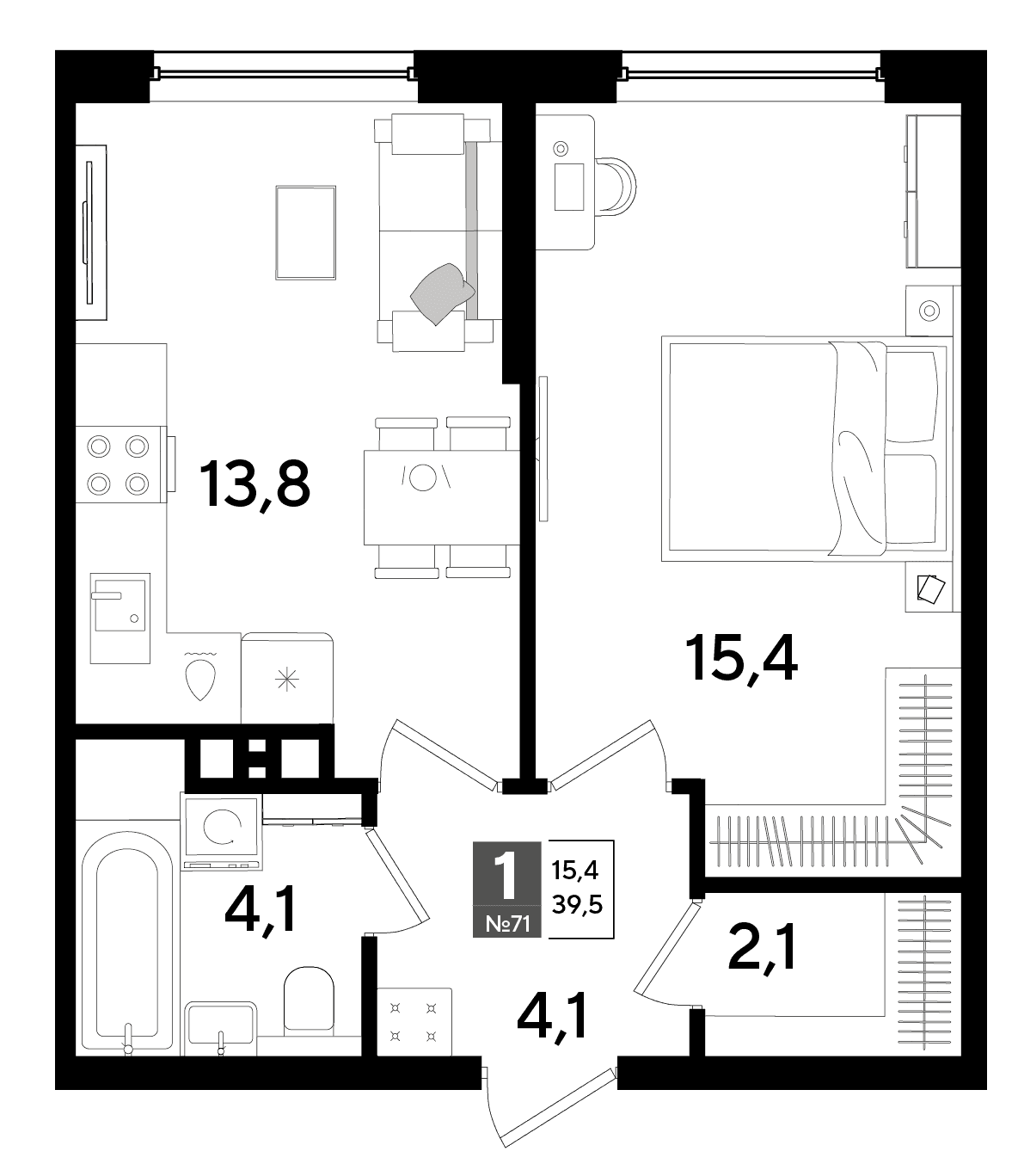 1-к, 39.5 м² · DОГМА ПАРК