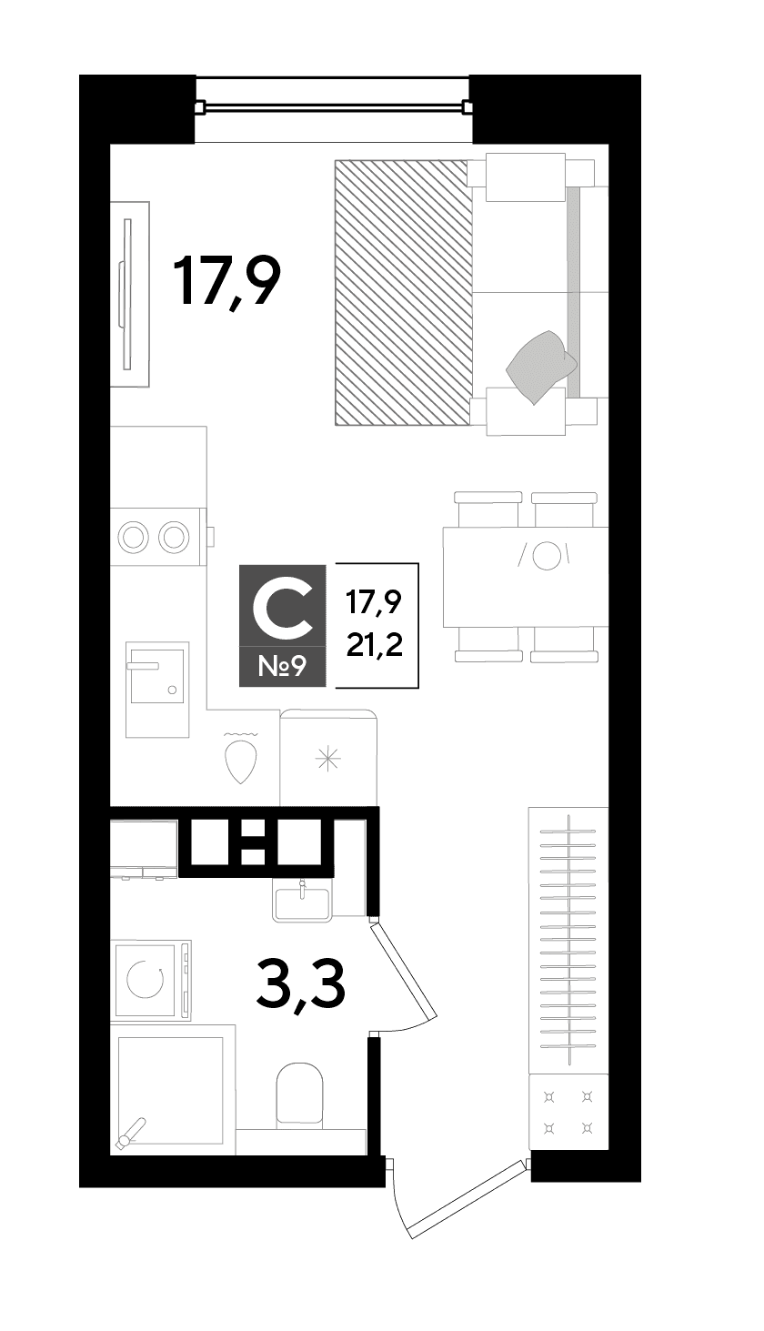 Студия, 21.2 м² · DОГМА ПАРК