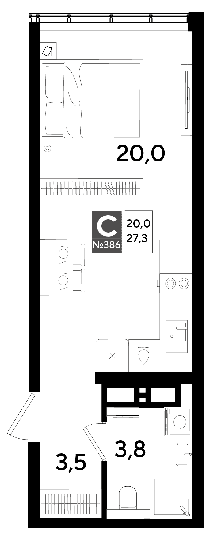 Студия, 27.3 м² · DОГМА ПАРК
