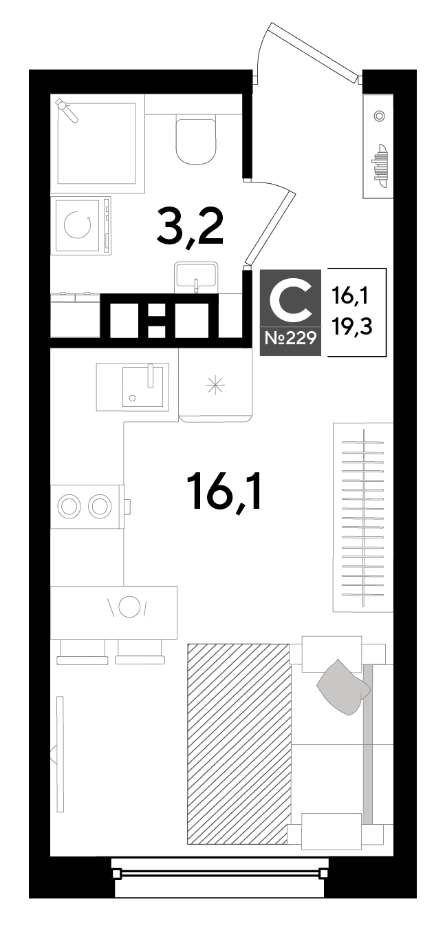 Студия, 19.3 м² · DОГМА ПАРК