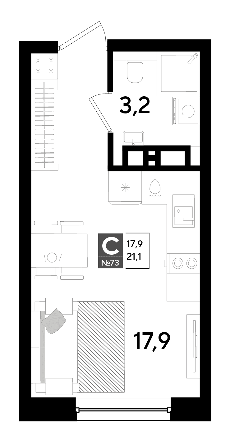 Студия, 21.1 м² · DОГМА ПАРК