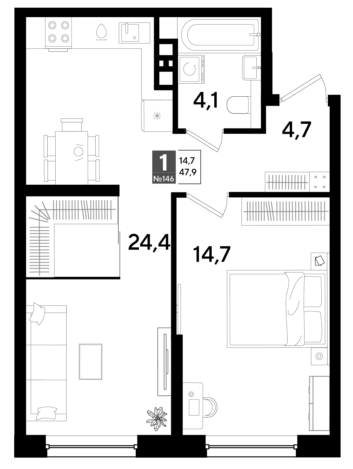 1-к, 47.9 м² · DОГМА ПАРК