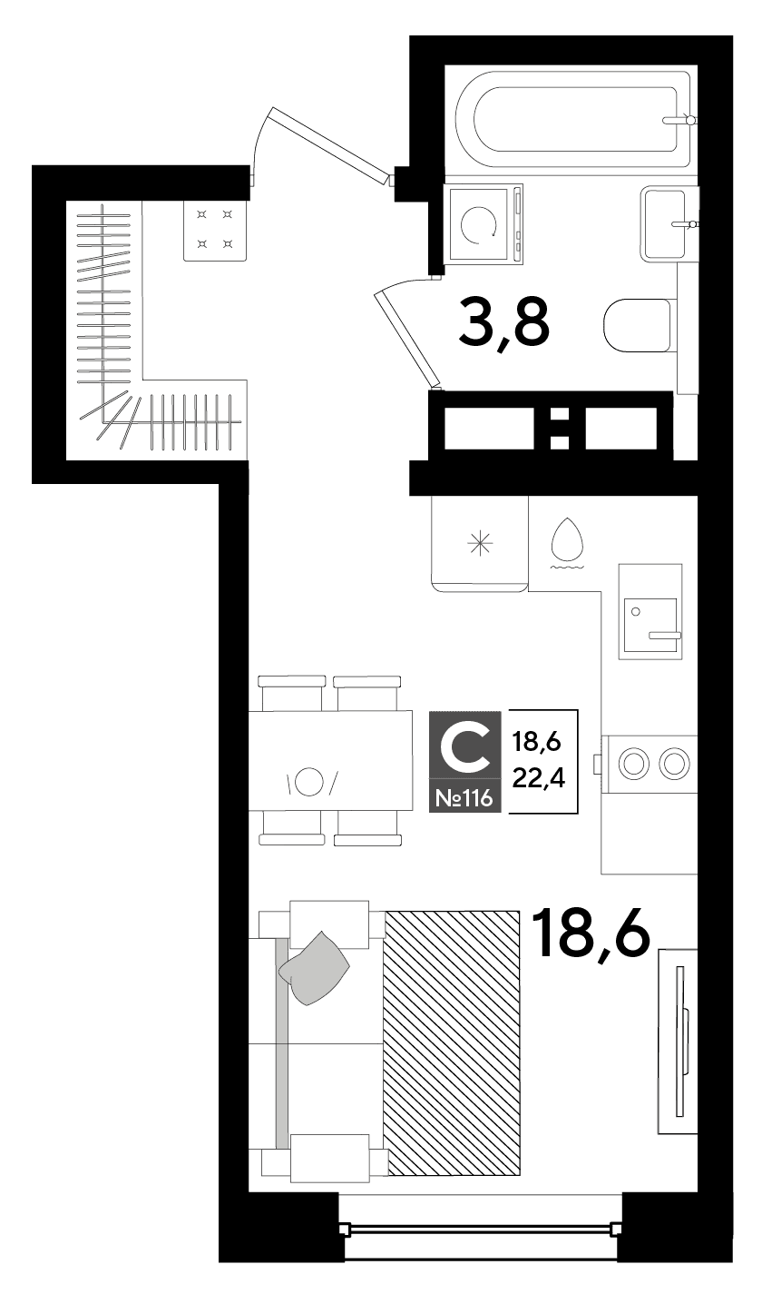 Студия, 22.4 м² · DОГМА ПАРК