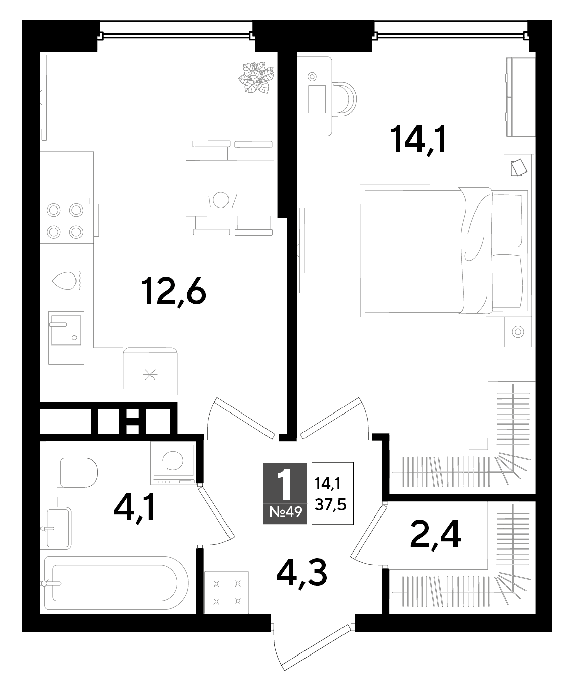 1-к, 37.5 м² · DОГМА ПАРК
