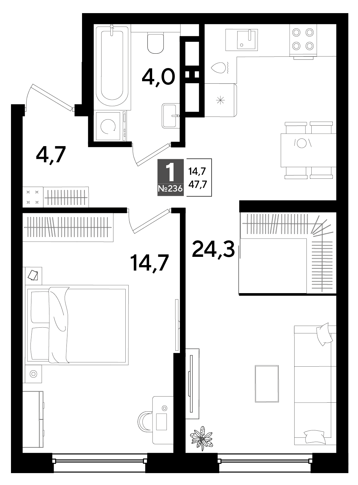1-к, 47.7 м² · DОГМА ПАРК