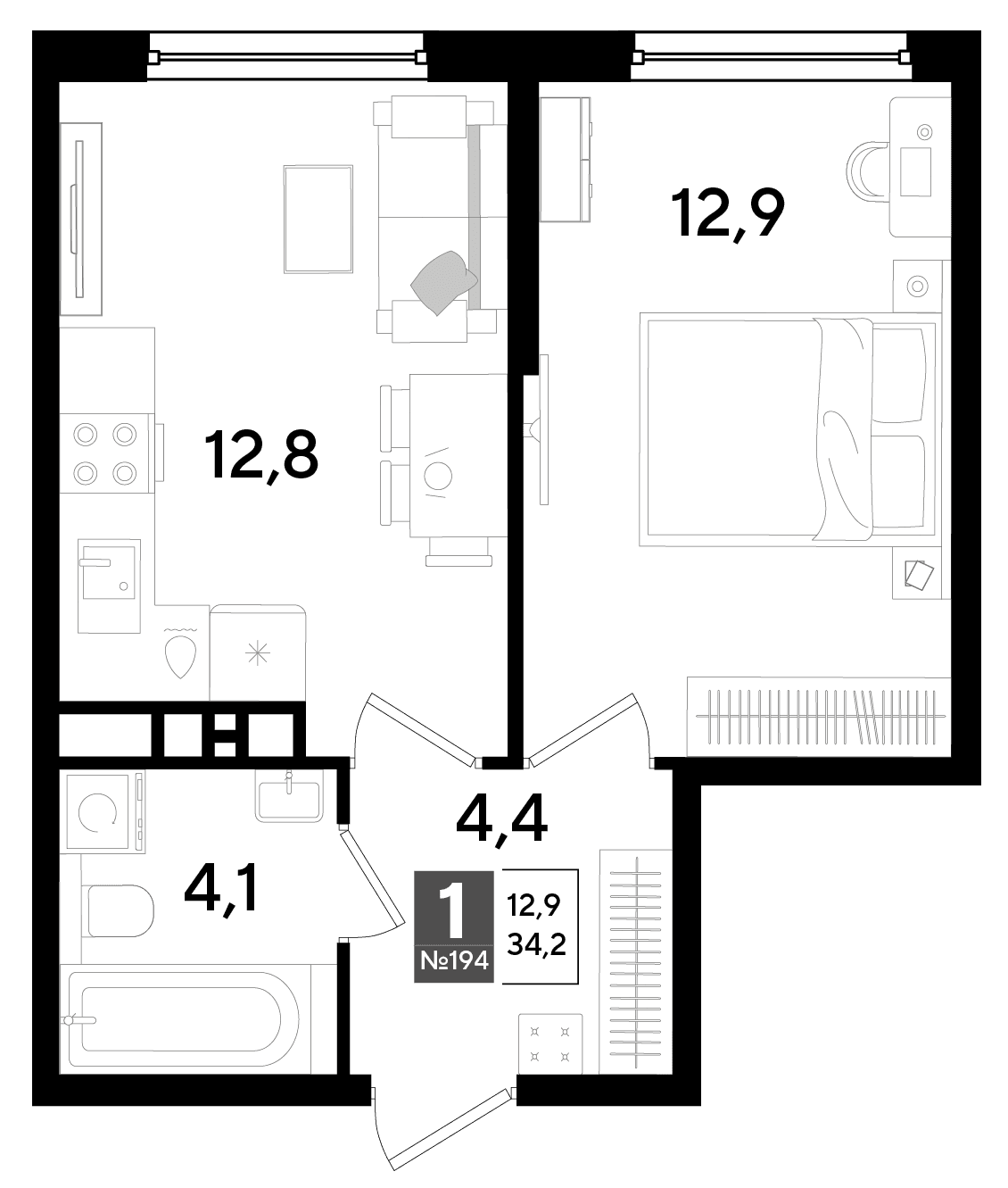 1-к, 34.2 м² · DОГМА ПАРК