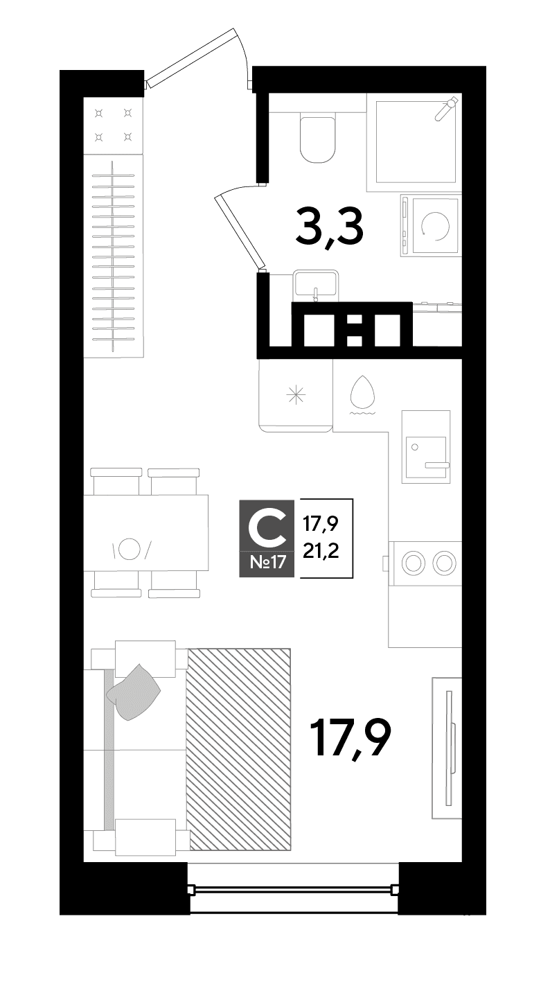 Студия, 21.2 м² · DОГМА ПАРК