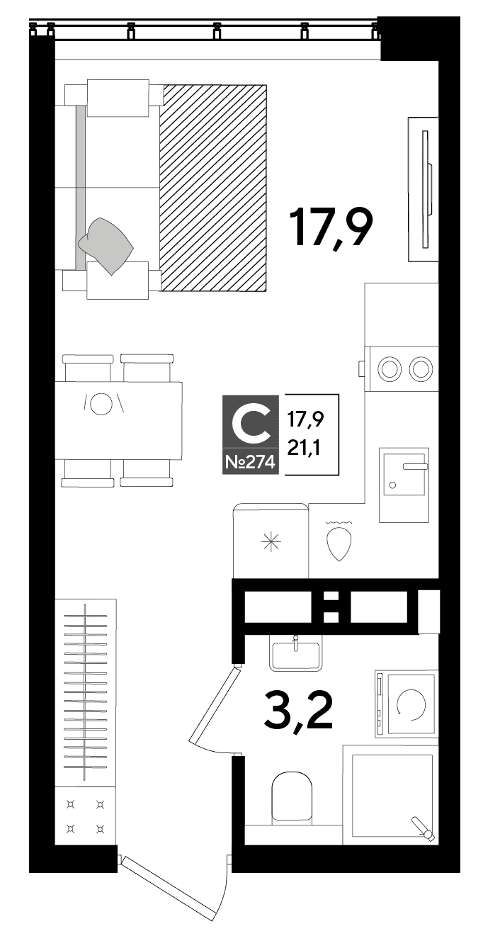 Студия, 21.1 м² · DОГМА ПАРК