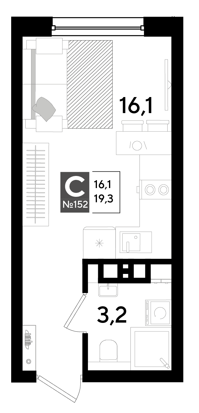 Студия, 19.3 м² · DОГМА ПАРК