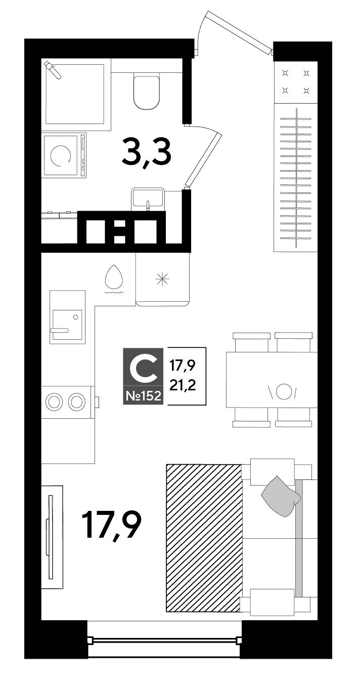 Студия, 21.2 м² · DОГМА ПАРК