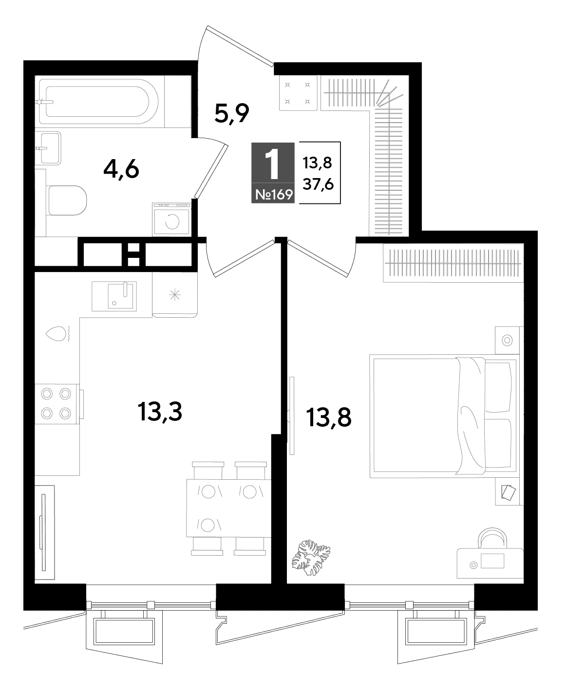 1-к, 37.6 м² · Парк Победы-2