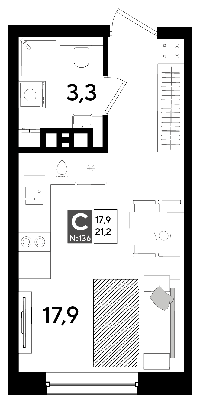 Студия, 21.2 м² · DОГМА ПАРК