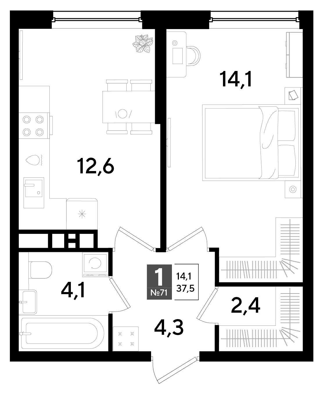 1-к, 37.5 м² · DОГМА ПАРК