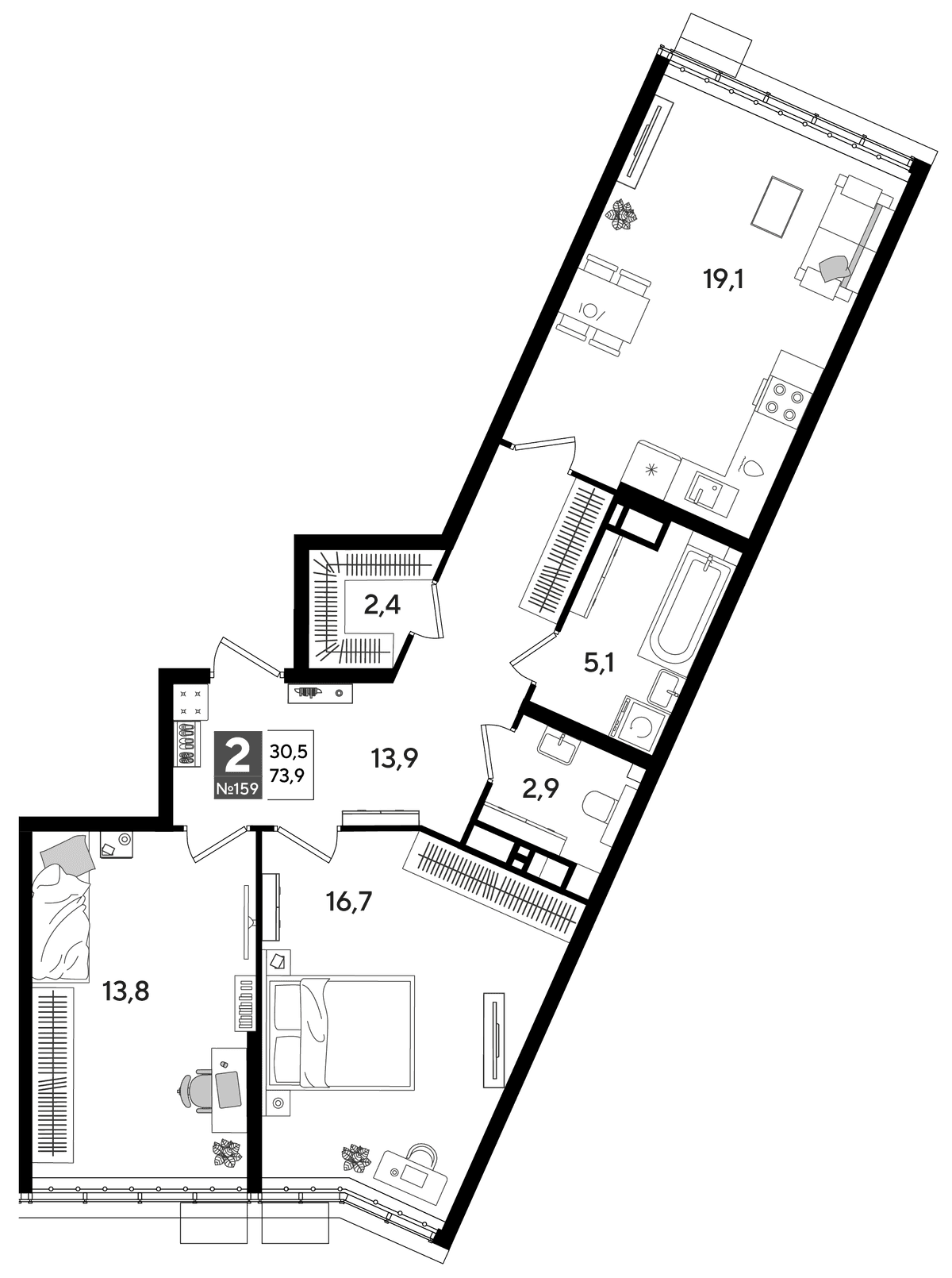 2-к, 73.5 м² · DОГМА ПАРК
