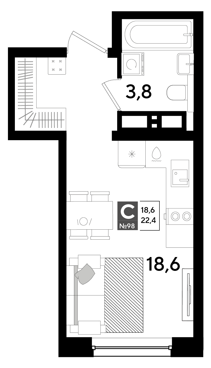 Студия, 22.4 м² · DОГМА ПАРК