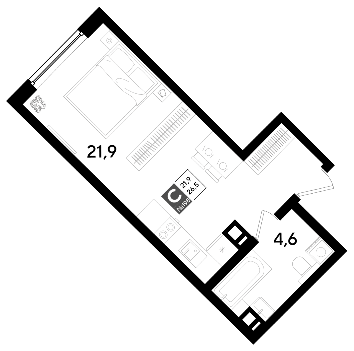 Студия, 26.5 м² · DОГМА ПАРК
