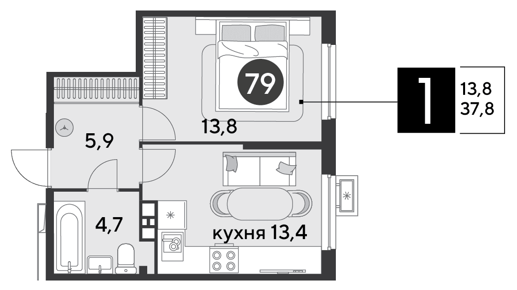1-к, 37.8 м² · Парк Победы-2