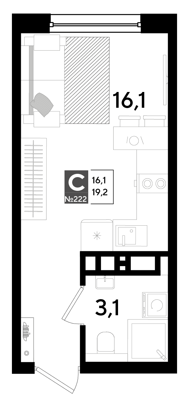 Студия, 19.2 м² · DОГМА ПАРК