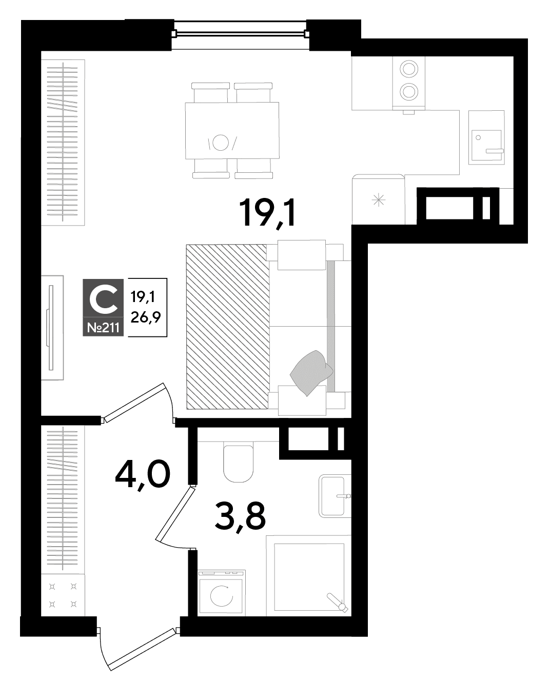 Студия, 26.9 м² · DОГМА ПАРК