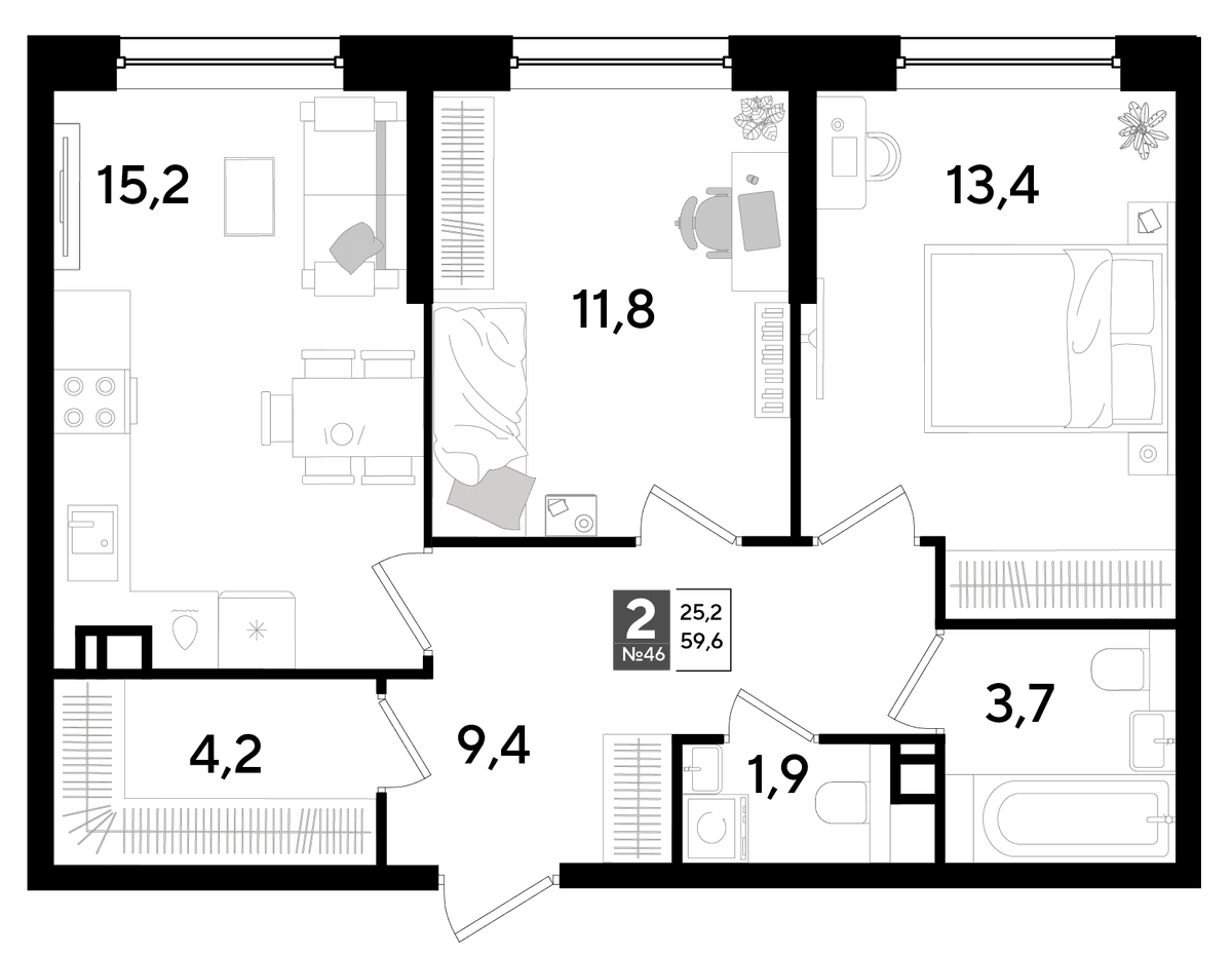 2-к, 59.6 м² · DОГМА ПАРК