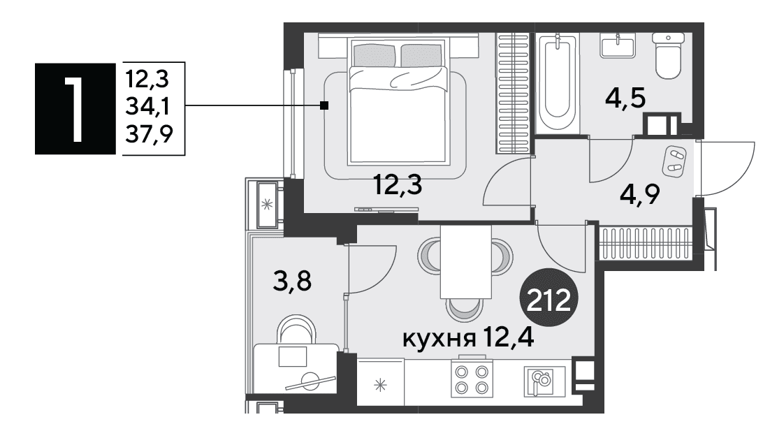 1-к, 37.9 м² · Парк Победы-2
